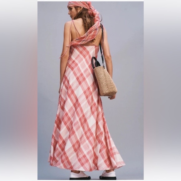 Polo Ralph Lauren Dresses & Skirts - Polo Ralph Lauren Pink Cream Cotton Plaid Maxi Tank Sun Dress size 6